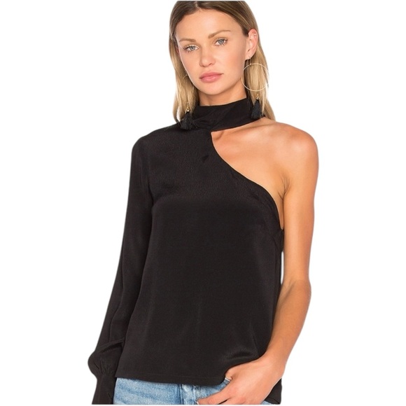ELLIATT x REVOLVE Black Cubism One Shoulder Mock Neck Top Asymmetrical Blouse S - Picture 1 of 10